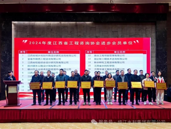 喜報(bào) | 修江水利集團(tuán)榮獲 2024 年度江西省工程咨詢協(xié)會(huì)進(jìn)步會(huì)員單位稱號(hào)